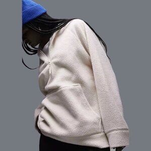 TOPSHOP Borg Quarter Zip Fleece Hoodie Long Sleeve Pouch Pocket Cream Size XS